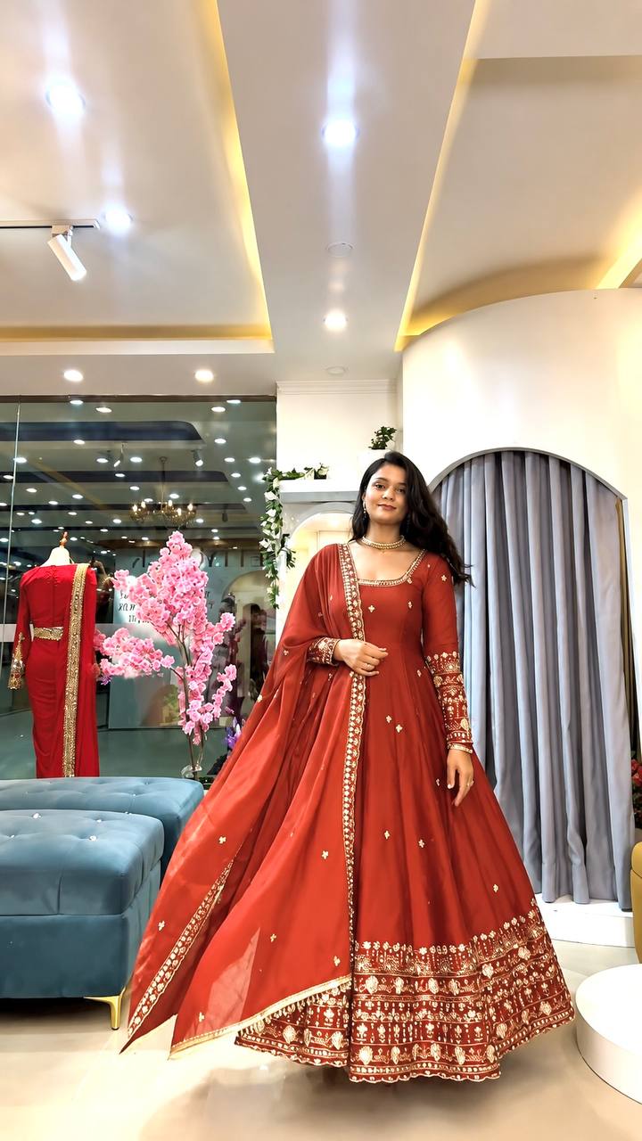 Designer Ready to Wear Anarkali Gown, Pant With Dupatta- Wedding & Festive Wear