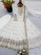 Long Flaired Anarkali Gown Pant With Dupatta - Festive & Wedding Wear
