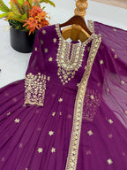 Long Flaired Anarkali Gown Pant With Dupatta - Festive & Wedding Wear