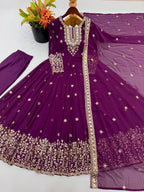 Long Flaired Anarkali Gown Pant With Dupatta - Festive & Wedding Wear