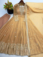 Long Flaired Anarkali Gown Pant With Dupatta - Festive & Wedding Wear