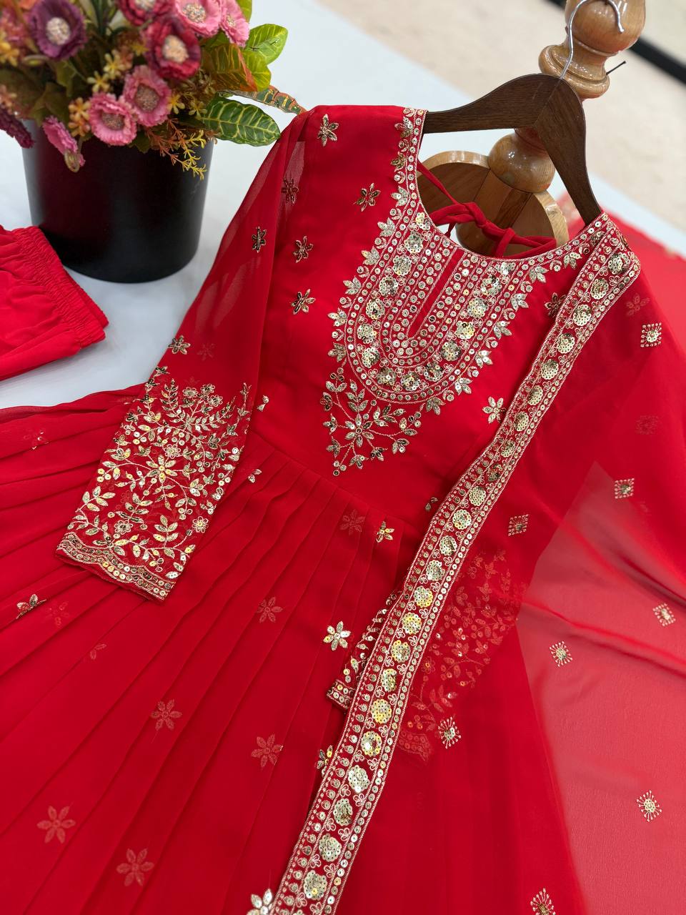 Long Flaired Anarkali Gown Pant With Dupatta - Festive & Wedding Wear