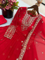 Long Flaired Anarkali Gown Pant With Dupatta - Festive & Wedding Wear