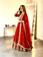 Long Flaired Anarkali Gown Pant With Dupatta - Festive & Wedding Wear