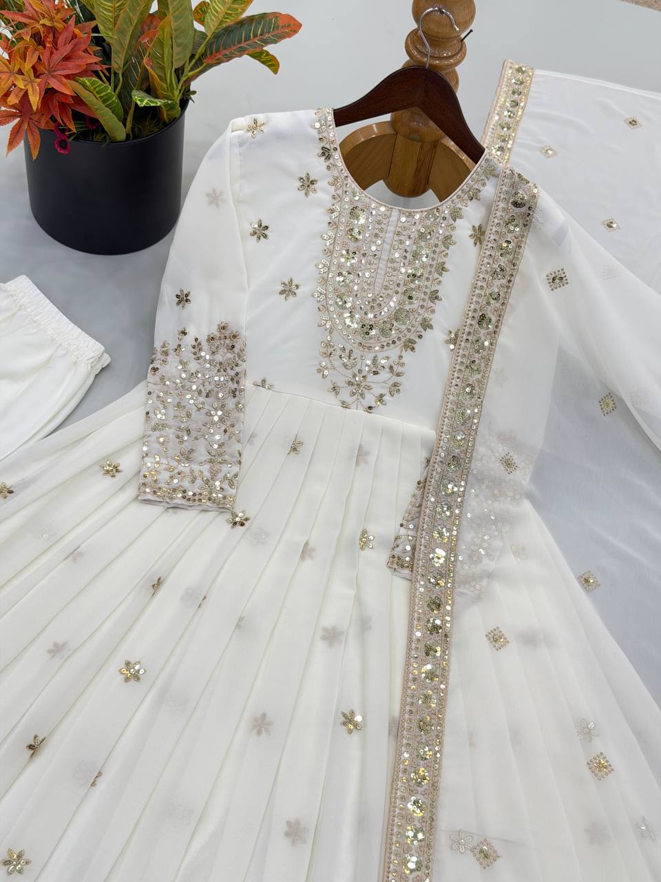 Long Flaired Anarkali Gown Pant With Dupatta - Festive & Wedding Wear