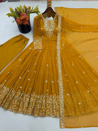 Long Flaired Anarkali Gown Pant With Dupatta - Festive & Wedding Wear