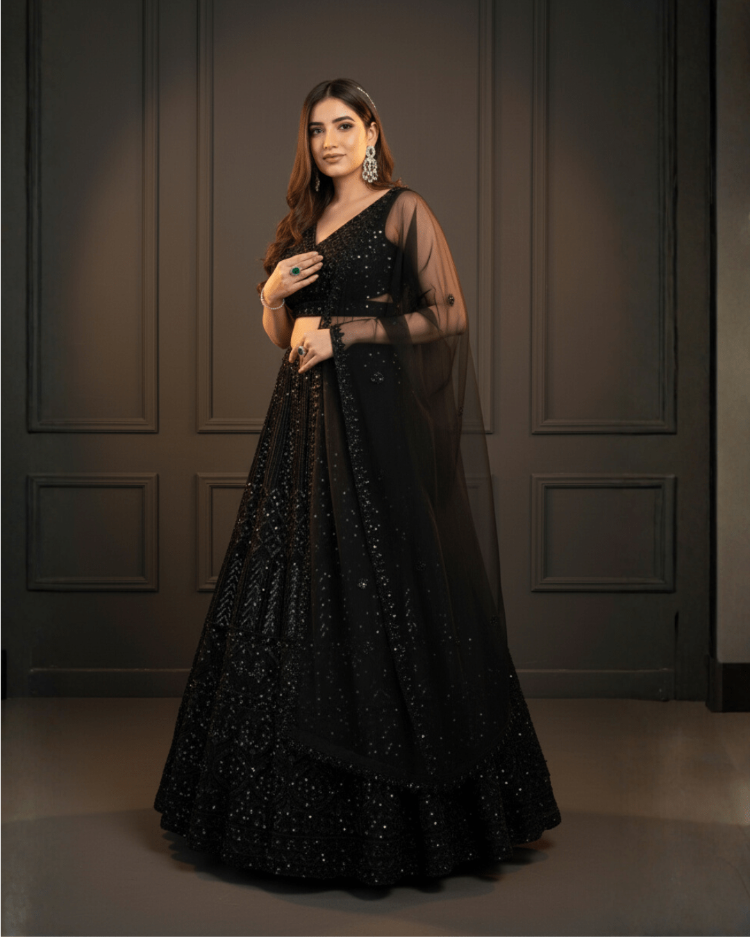 Timeless Black Net Lehenga with Sequin Detailing & Dupatta - Party Perfection