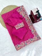Designer Thread & Sequins Embroidery Georgette With Badhani Print Saree & Benglori Silk Blouse