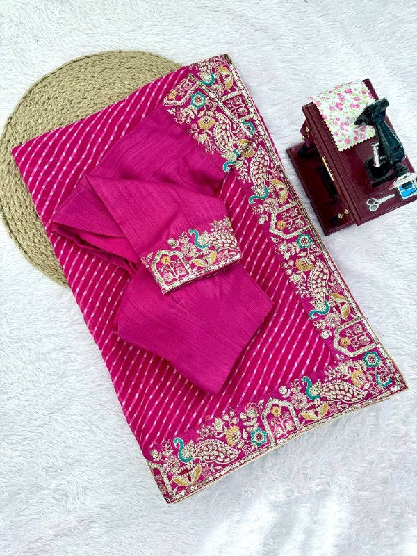 Designer Thread & Sequins Embroidery Georgette With Badhani Print Saree & Benglori Silk Blouse