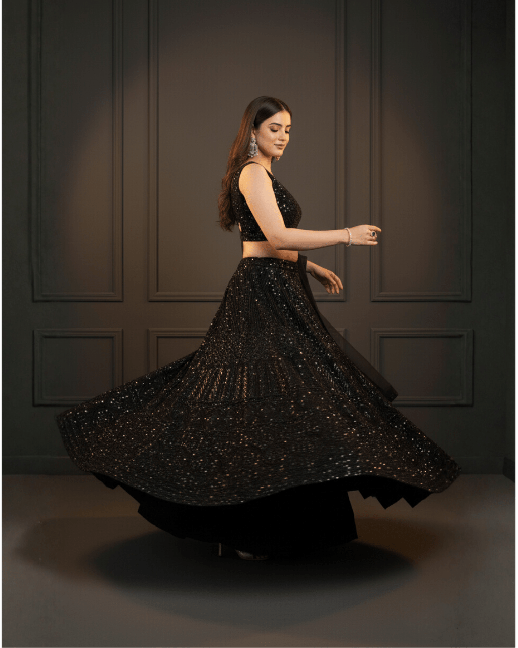 Timeless Black Net Lehenga with Sequin Detailing & Dupatta - Party Perfection