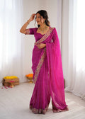 Designer Thread & Sequins Embroidery Georgette With Badhani Print Saree & Benglori Silk Blouse