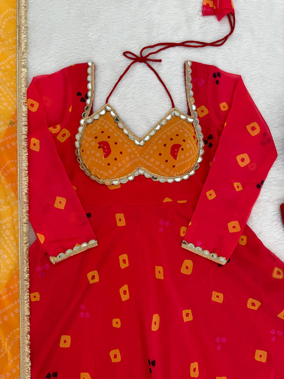 Traditional Indian Georgette Digitial Print With Real Mirror Work Suit For Festivals And Parties