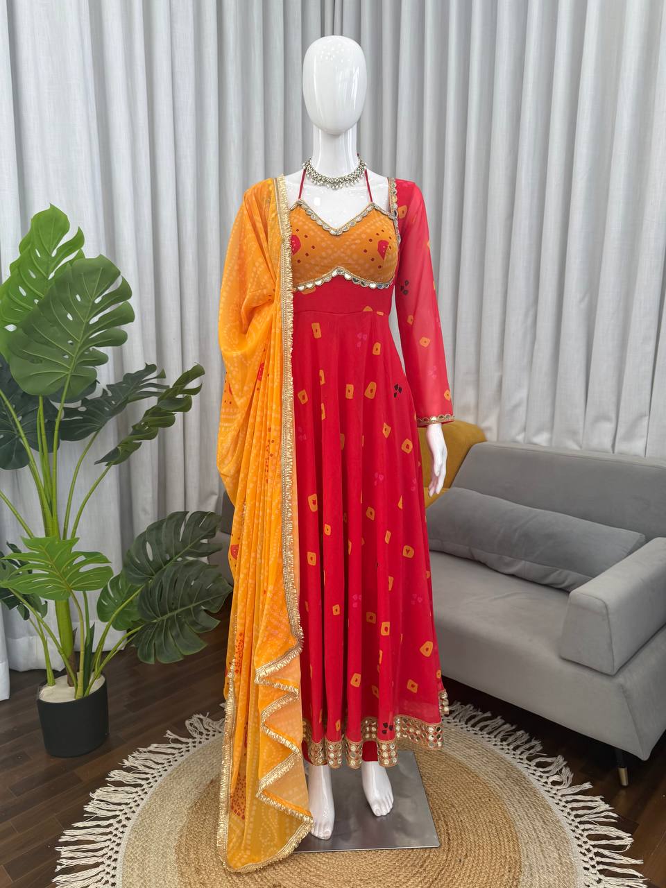 Traditional Indian Georgette Digitial Print With Real Mirror Work Suit For Festivals And Parties