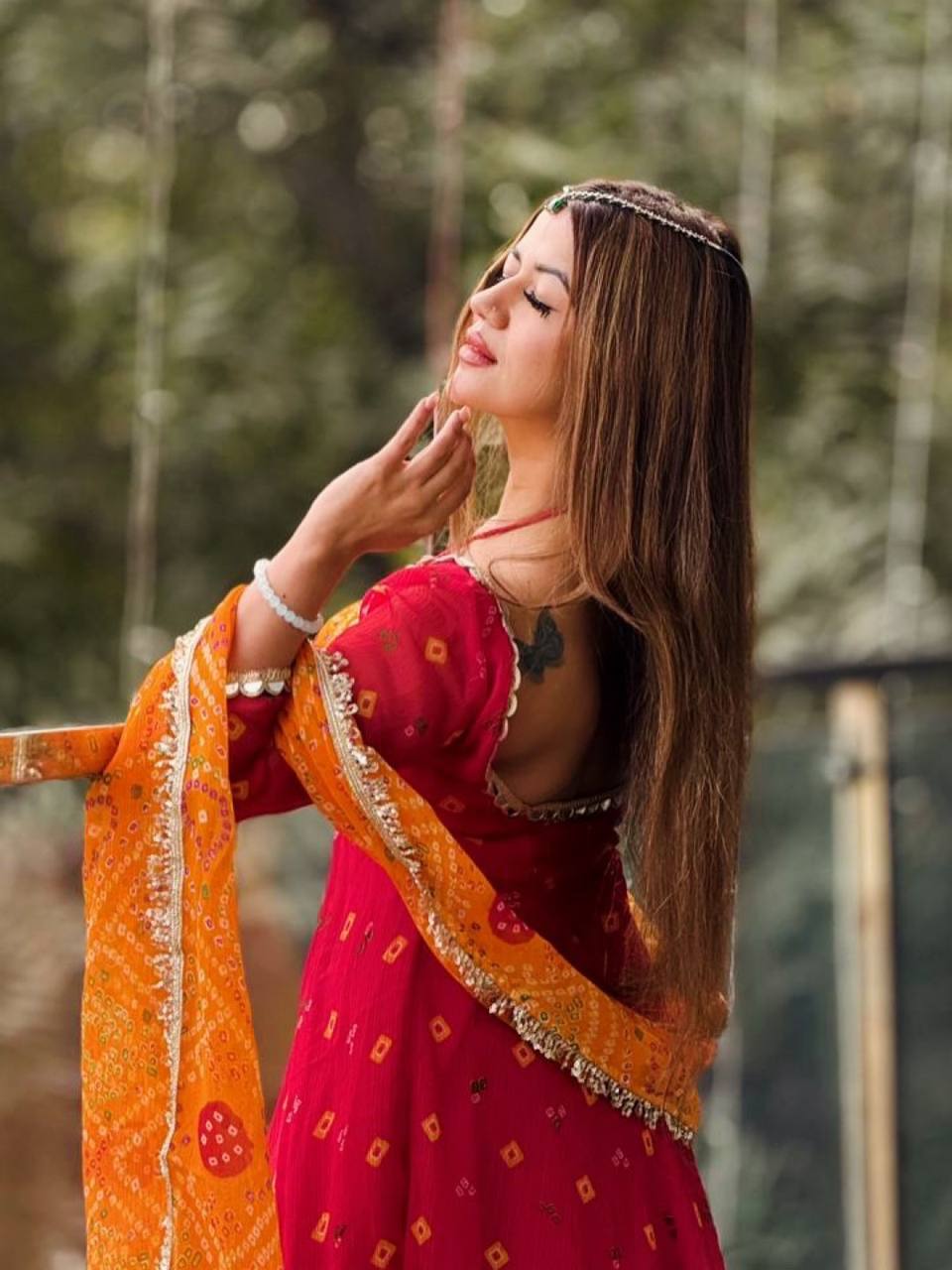 Traditional Indian Georgette Digitial Print With Real Mirror Work Suit For Festivals And Parties