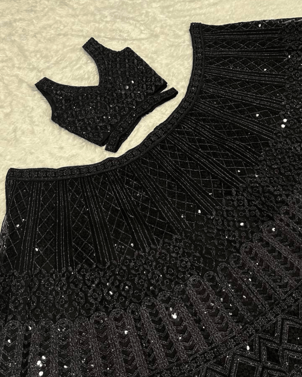 Timeless Black Net Lehenga with Sequin Detailing & Dupatta - Party Perfection