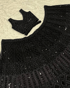 Timeless Black Net Lehenga with Sequin Detailing & Dupatta - Party Perfection