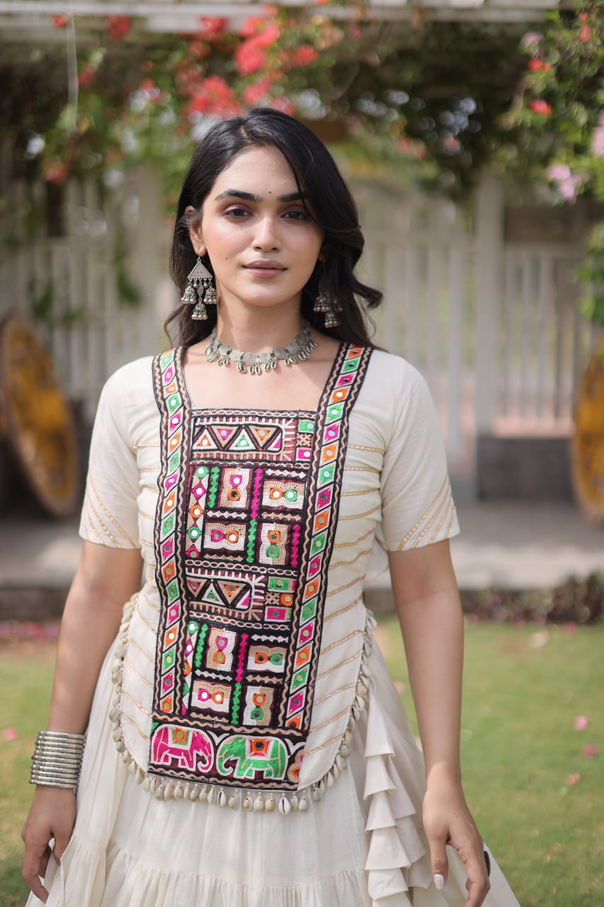Traditional Festive Top With Lehenga- Elegant Garba Dance & Celebration Outfit