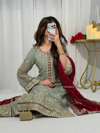 Designer Pakistani Kurti Palazzo With Dupatta - Wedding And Festive Wear