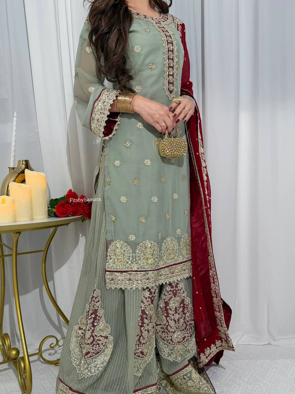 Designer Pakistani Kurti Palazzo With Dupatta - Wedding And Festive Wear
