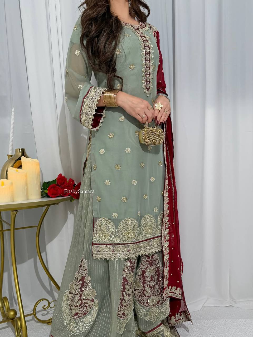 Designer Pakistani Kurti Palazzo With Dupatta - Wedding And Festive Wear