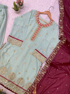Designer Pakistani Kurti Palazzo With Dupatta - Wedding And Festive Wear