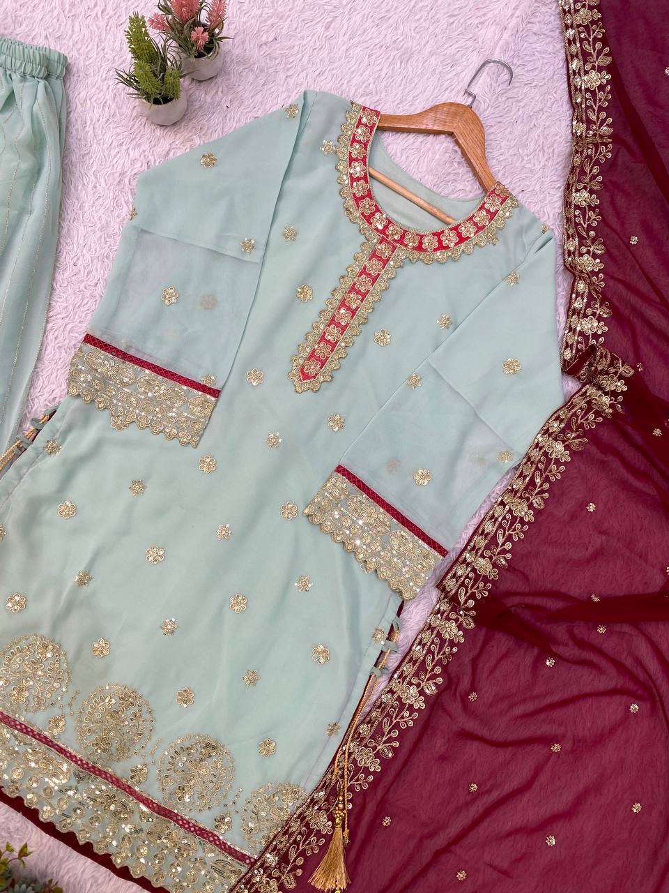 Designer Pakistani Kurti Palazzo With Dupatta - Wedding And Festive Wear