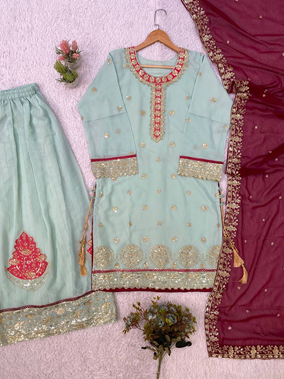Designer Pakistani Kurti Palazzo With Dupatta - Wedding And Festive Wear