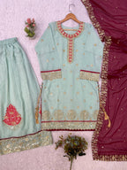 Designer Pakistani Kurti Palazzo With Dupatta - Wedding And Festive Wear