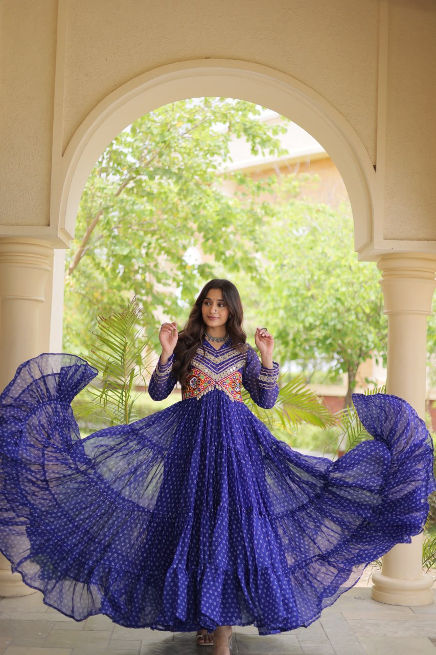 Dandiya Night Designer Long Gown - Premium Traditional Celebration Outfit