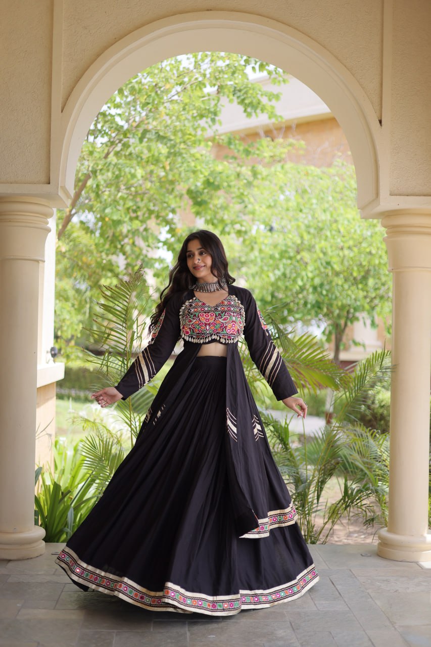 Garba Special Ethnic Top(Shrug) Lehenga with Dupatta -Traditional Dandiya Dance Outfit