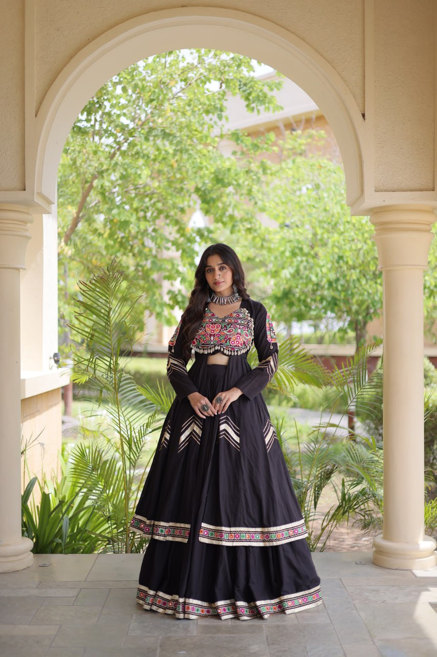 Garba Special Ethnic Top(Shrug) Lehenga with Dupatta -Traditional Dandiya Dance Outfit