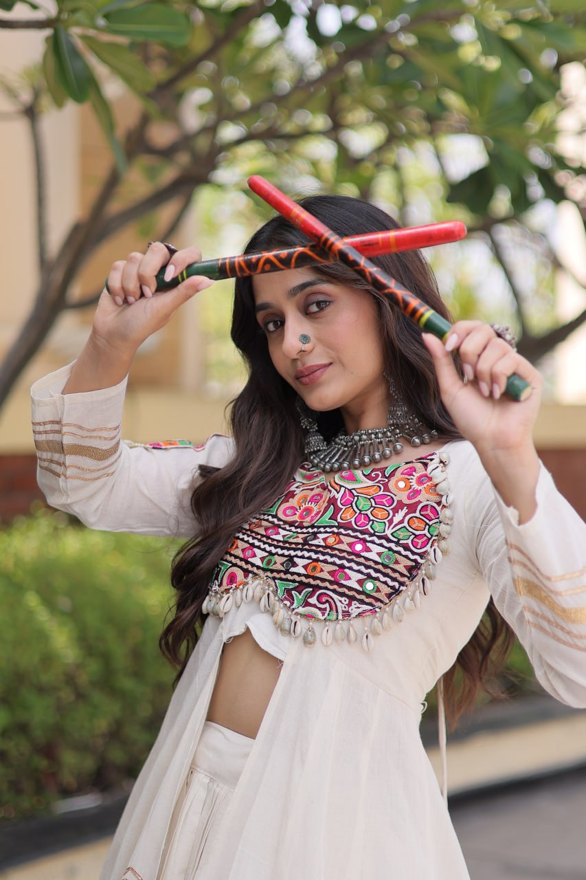 Garba Special Ethnic Top(Shrug) Lehenga with Dupatta -Traditional Dandiya Dance Outfit