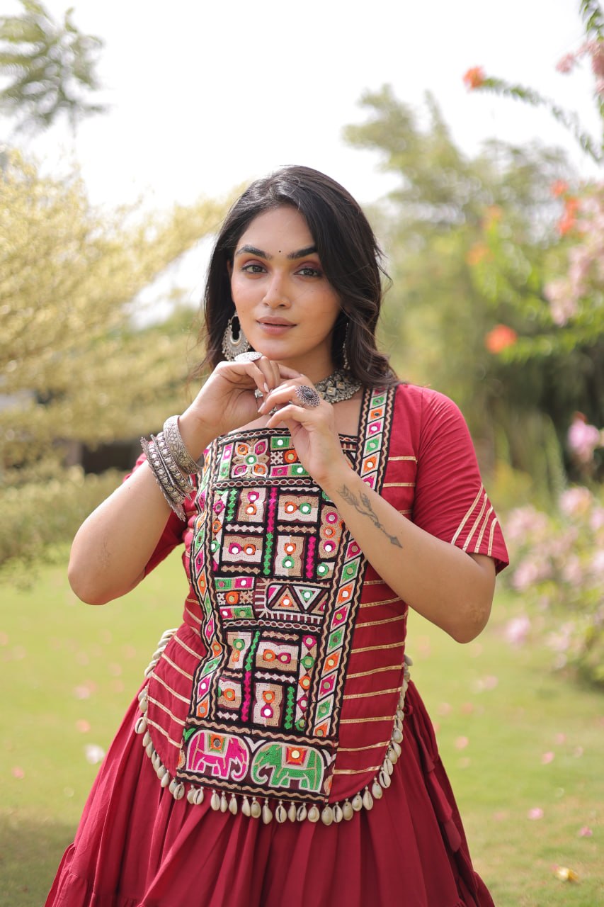 Traditional Festive Top With Lehenga- Elegant Garba Dance & Celebration Outfit