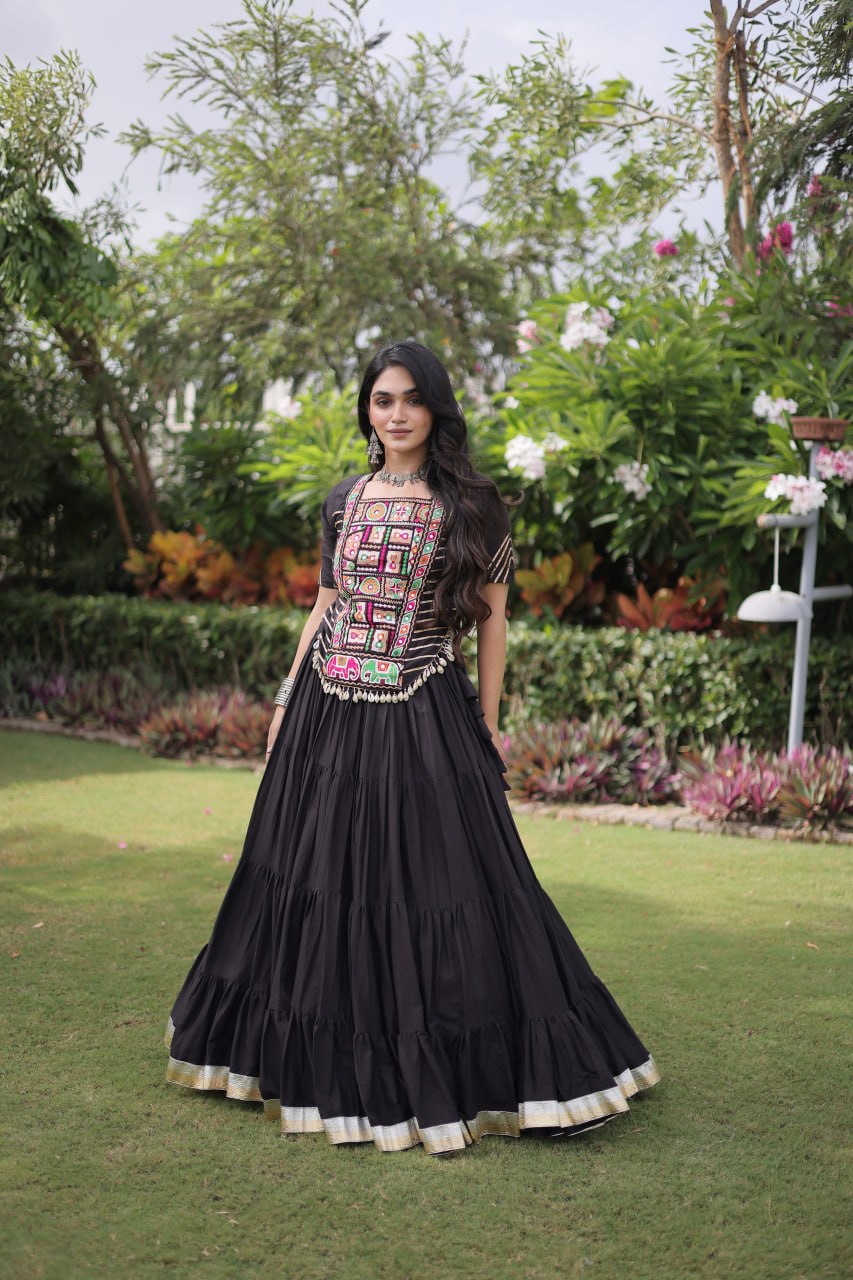 Traditional Festive Top With Lehenga- Elegant Garba Dance & Celebration Outfit