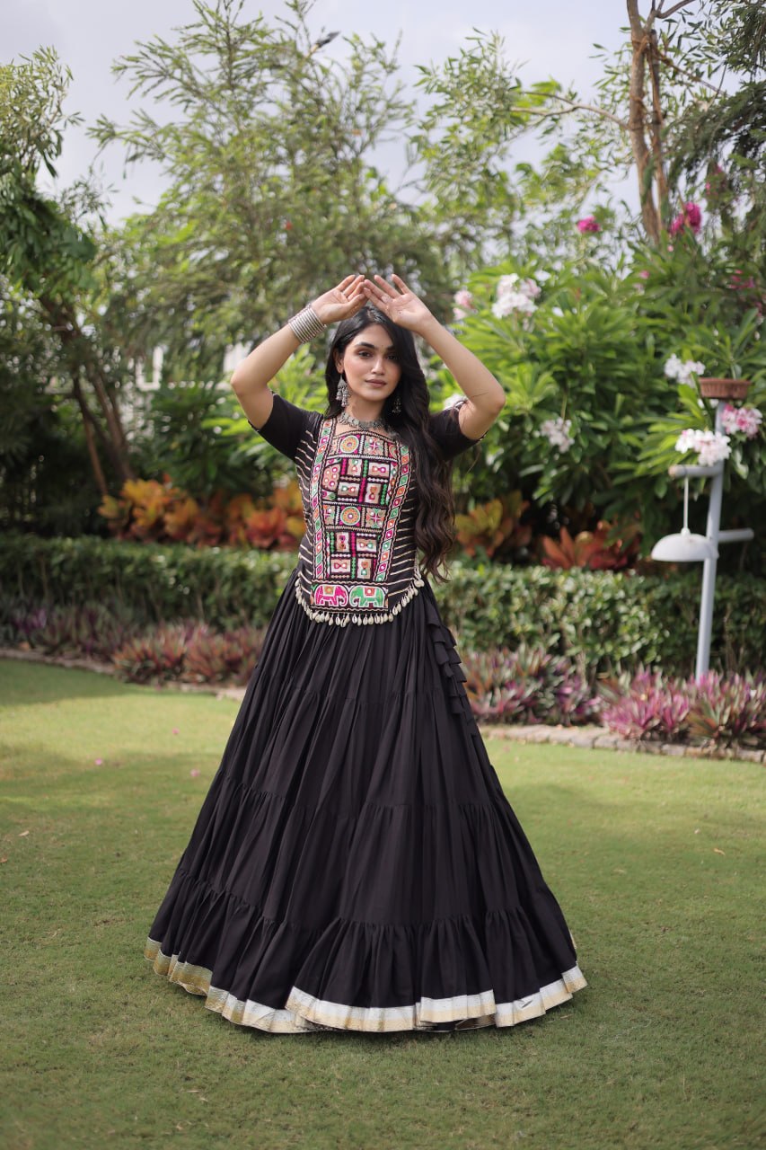 Traditional Festive Top With Lehenga- Elegant Garba Dance & Celebration Outfit