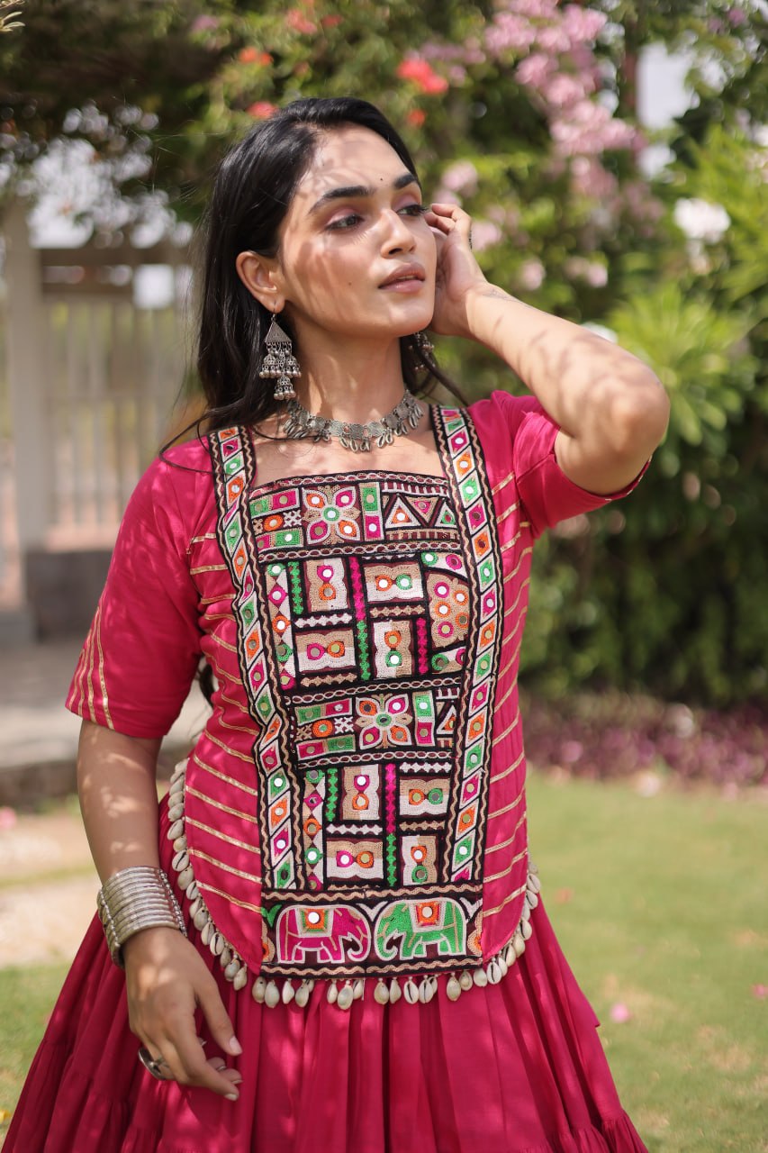 Traditional Festive Top With Lehenga- Elegant Garba Dance & Celebration Outfit