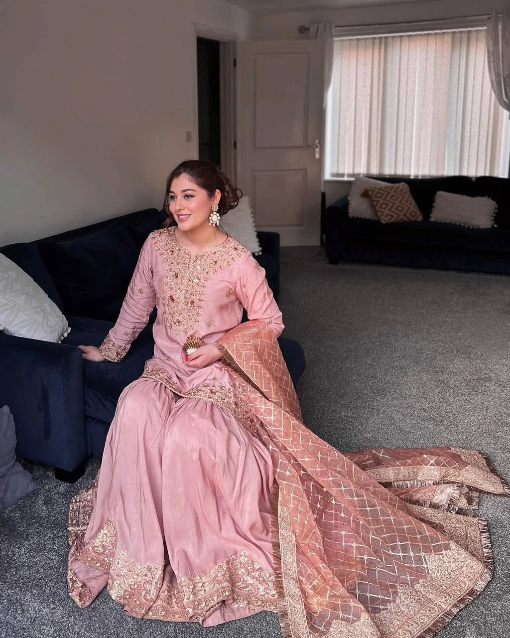 Festive Baby Pink Chinon Sharara Suit with Dupatta â€“ 3 Piece Set