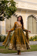 Party Wear Fendy Satin Gown with Micro Cotton Inner & Wide Flair