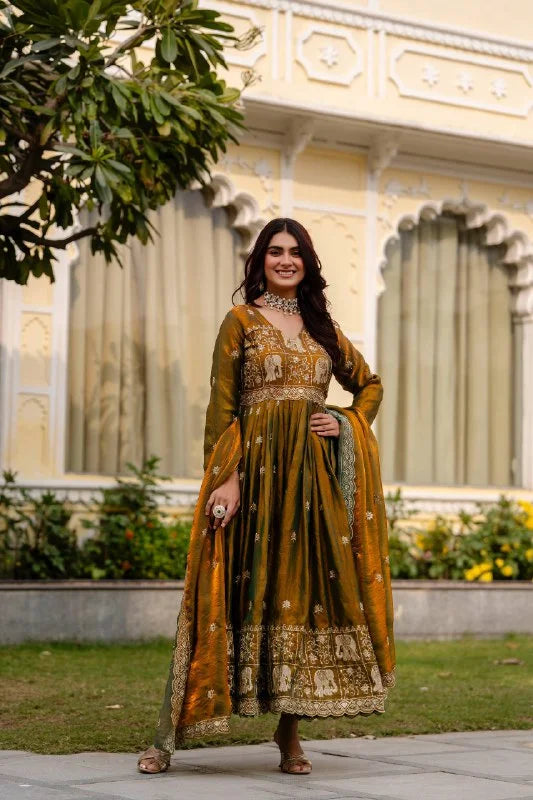 Party Wear Fendy Satin Gown with Micro Cotton Inner & Wide Flair