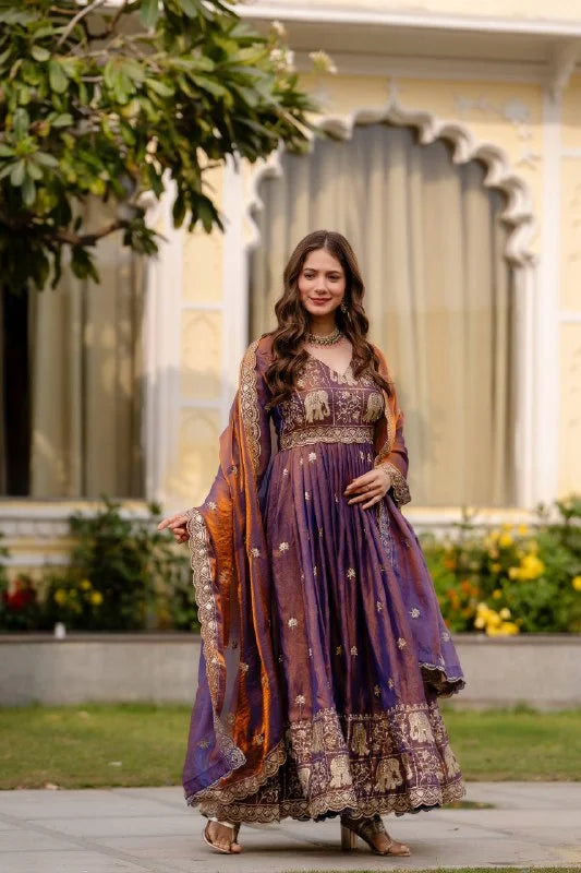 Party Wear Fendy Satin Gown with Micro Cotton Inner & Wide Flair