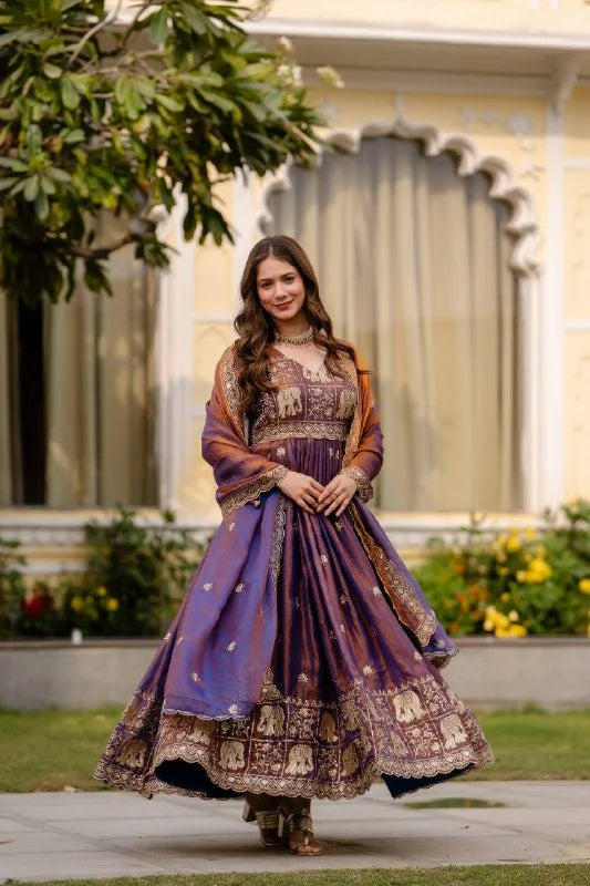 Party Wear Fendy Satin Gown with Micro Cotton Inner & Wide Flair