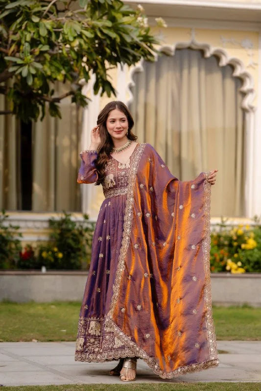 Party Wear Fendy Satin Gown with Micro Cotton Inner & Wide Flair