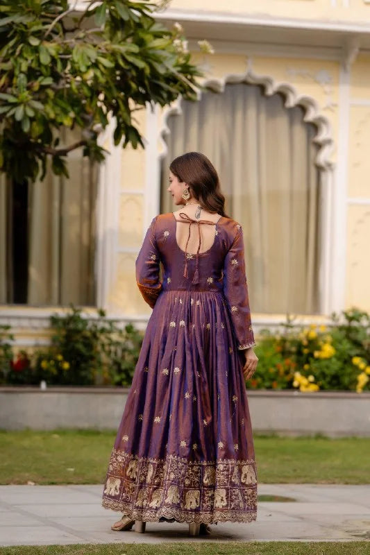 Party Wear Fendy Satin Gown with Micro Cotton Inner & Wide Flair