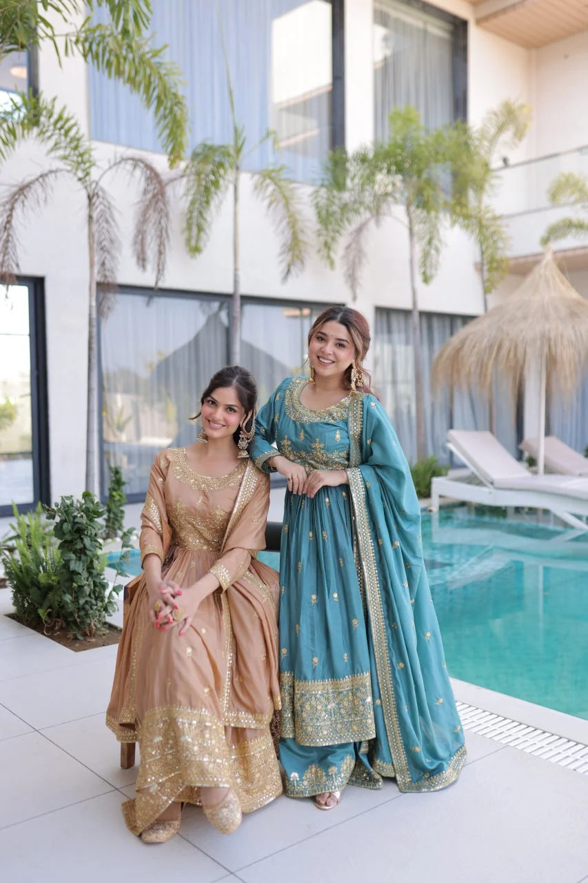 Traditional Eid Look Super Silk Kurti Sharara with Cotton Inner & Dupatta