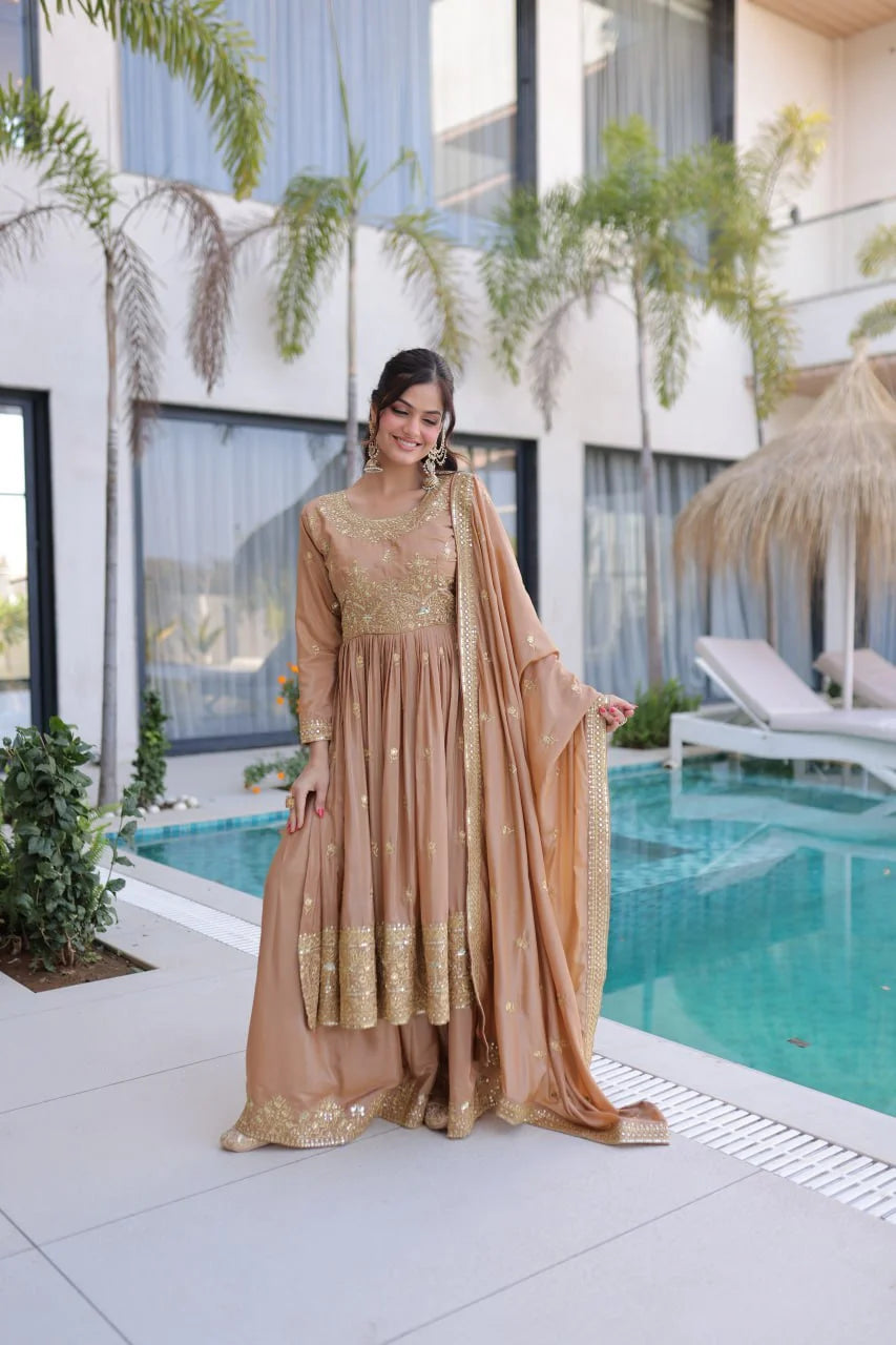 Traditional Eid Look Super Silk Kurti Sharara with Cotton Inner & Dupatta
