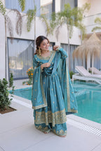 Traditional Eid Look Super Silk Kurti Sharara with Cotton Inner & Dupatta
