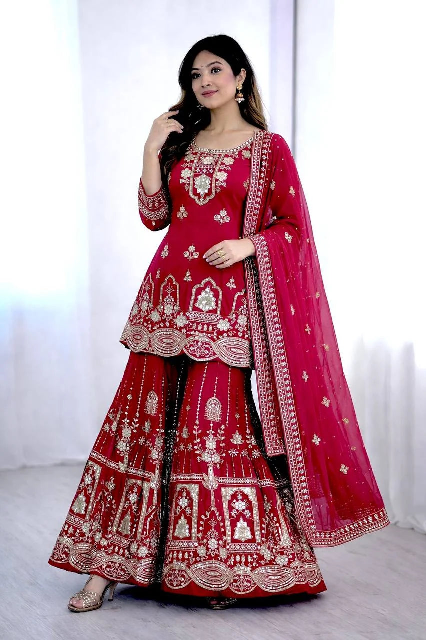Ethnic Embroidered Top Sharara Set for Eid Celebration
