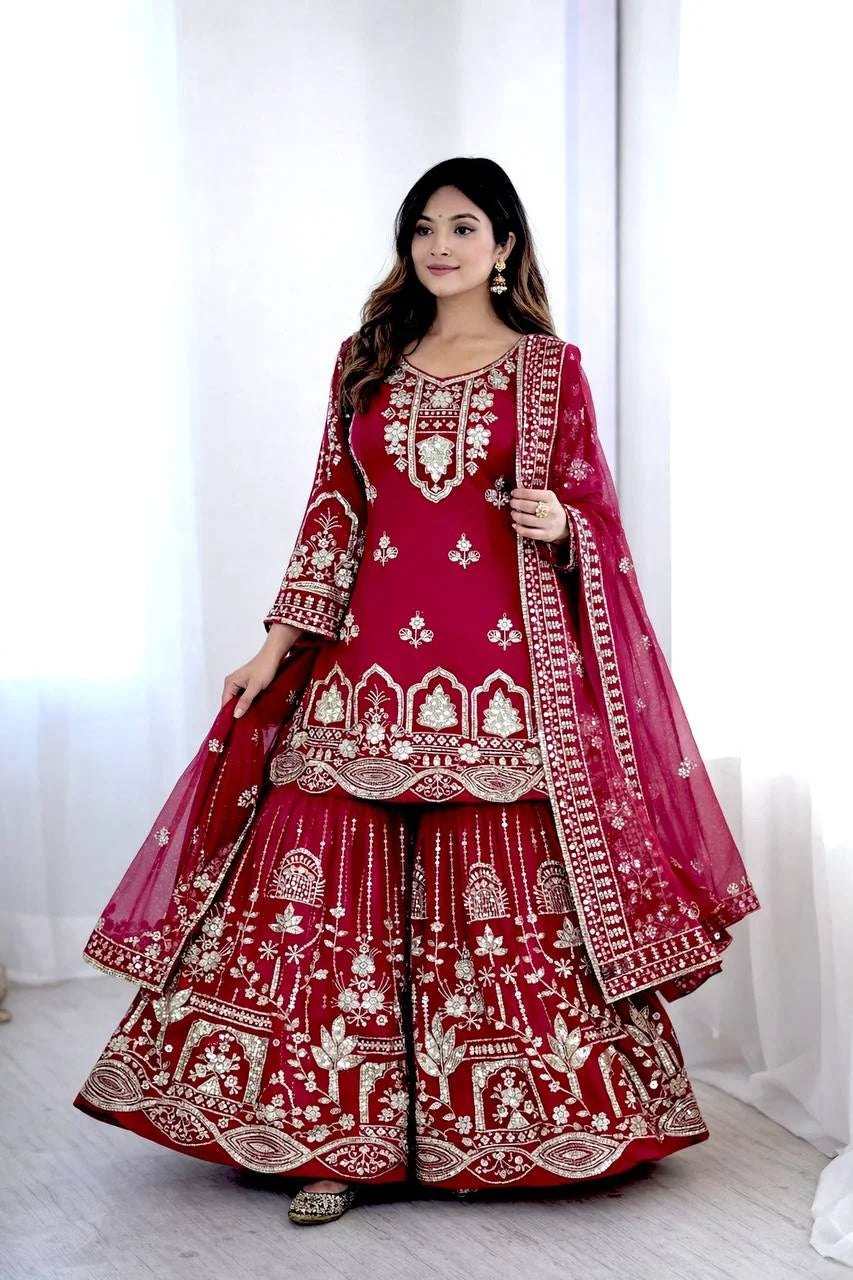 Ethnic Embroidered Top Sharara Set for Eid Celebration