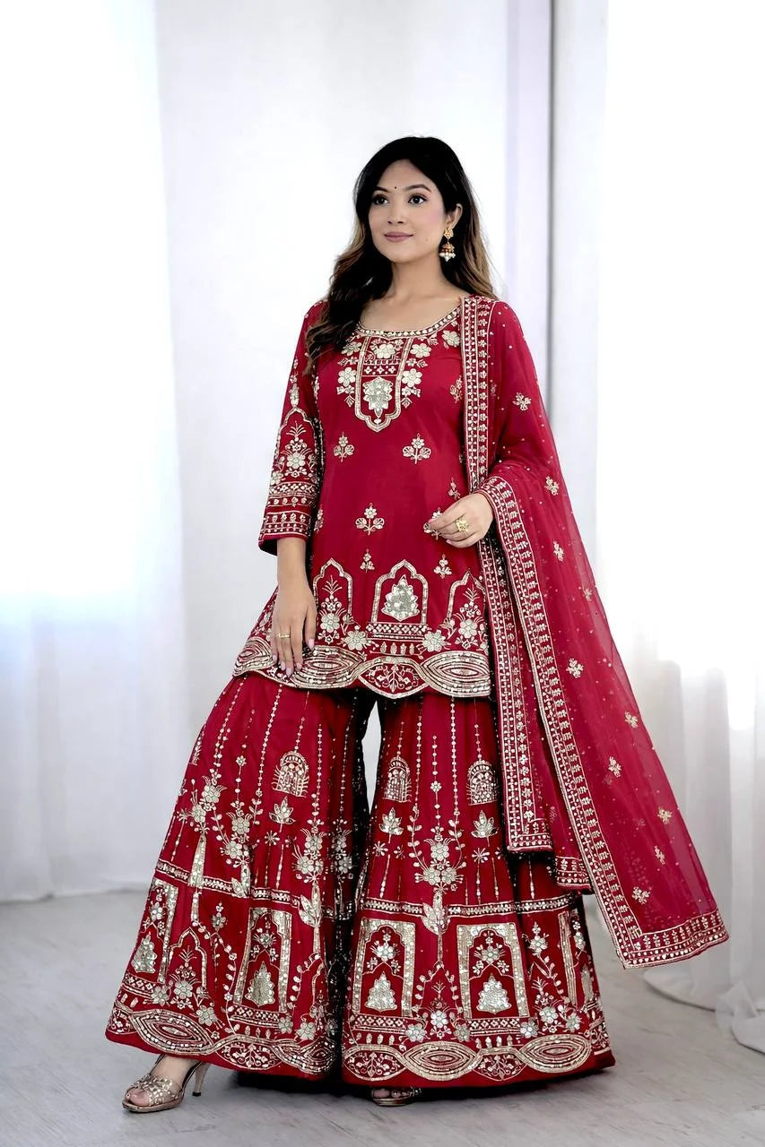 Ethnic Embroidered Top Sharara Set for Eid Celebration