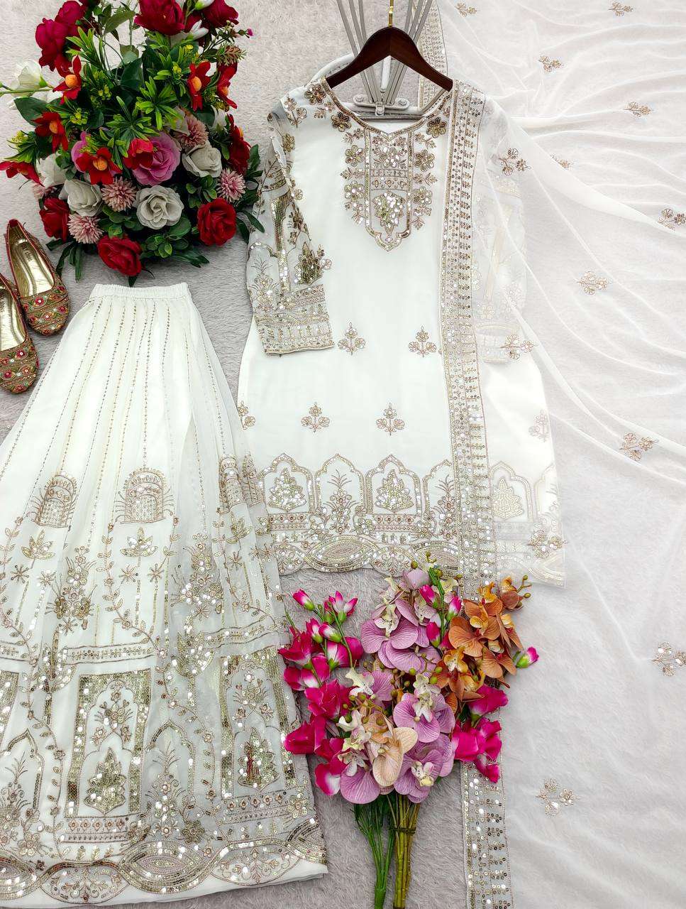 Graceful White Fox Georgette Sharara Set for Special Occasions